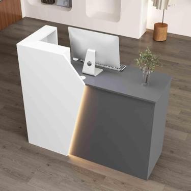 Imagem de Balcão De Recepção Com Luzes Led E Gaveta Trancável, Balcão De Compras De Varejo Com Descanso Para Teclado, Balcão De Recepção Para Casa, White + Gray (Right High), 47.2"x16.54"x39.37"