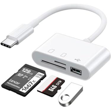 Imagem de Leitor de Cartão 3 em 1 USB-C, Compatível com SD e MicroSD, Adaptador OTG para iOS, iPad e Notebooks