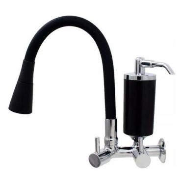Imagem de Torneira De Cozinha Preto Gourmet de Parede Com Filtro Inox Revestida 