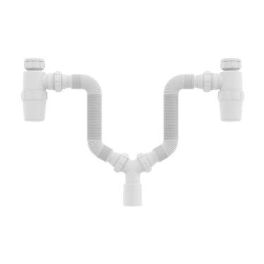 Imagem de Sifão Duplo Sanfonado Extensível Censi Com Copo Horizontal Branco