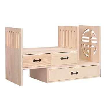 Imagem de Estante de livros, pequena estante de mesa, escritório, multifuncional, armazenamento de arquivos, prateleira, tipo gaveta ajustável, estante de livros (bege/marrom)