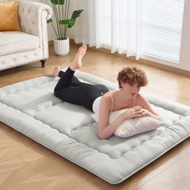 Imagem de VIPBED Colchão futon japonês 25D tamanho casal 137 x 203 cm, 10 cm de espessura, dobrável, tapete de cama projetado pelo Japão, tapete de tatame respirável e de suporte para quarto de hóspedes, espaço