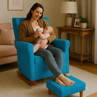 Imagem de Poltrona Aquila Amamentação Balanço e Puff Baby Turquesa