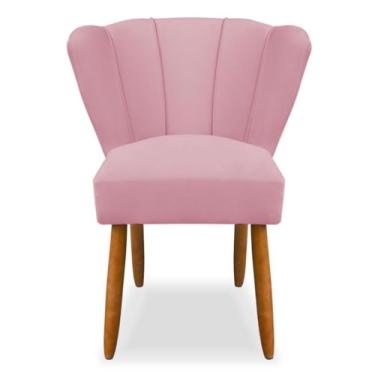 Imagem de Cadeira Pétala Confortável para Sala ou Quarto – Veludo Macio com Pés Palito Madeira(rosa)