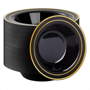 Imagem de Taças de plástico Goodluck, pacote de 100, 350 ml com borda dourada pa