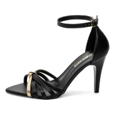 Imagem de Sapato Feminino Salto Fino 9cm - Napa Preto e Dourado - Perfeito para Noites Especiais (Preto, BR, Adulto, Numérico, 35)