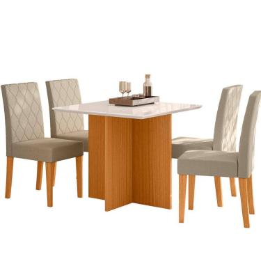 Imagem de Sala de Jantar Helo 90x90 Com Vidro 4L Cadeiras Jade Poliman Móveis