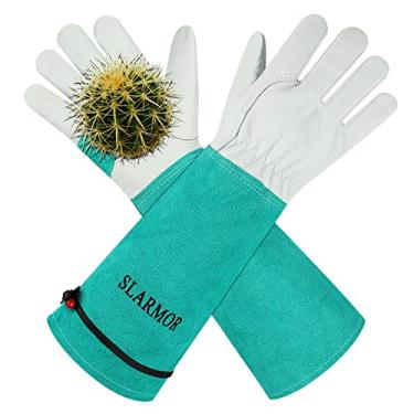 Imagem de Luvas longas para jardinagem femininas/homens - Manopla resistente à prova de espinho de rosas (média, verde)