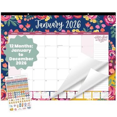 Imagem de bloom daily planners Calendário de mesa 2026 – Calendário de parede grande de janeiro a dezembro – 53 cm x 40 cm para mesa e agenda mensal suspensa com adesivos para casa ou escritório – floral