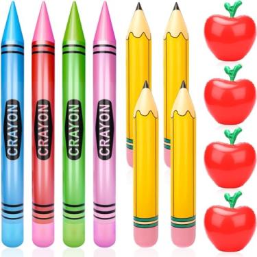 Imagem de SAYAYA 12 Pcs Large Inflatable Pencil Balloons Set Jumbo Inflatable Crayons Red Apple-Shaped Balloons Back to School Hanging Decor for Classroom Garden Room Birthday Party Decorations