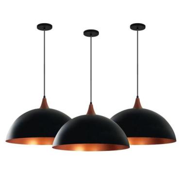 Imagem de Kit 3 Lustres Pendentes Meia Lua 40 Cm Chapéu Preto Cobre - Rrjv Negoc