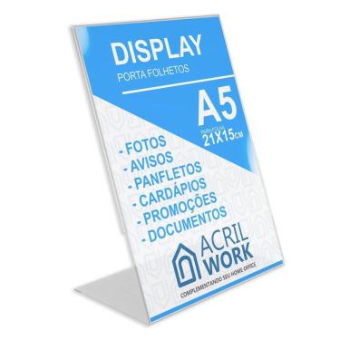 Imagem de Display Acrílico Porta Folha Papel A5 L Vertical Mesa Balcão