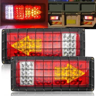 Imagem de Ygmylandbb Barra de luz traseira de caminhão, 43 luzes traseiras de reboque de LED, freio de seta, cauda reversa, tudo em um, lanternas traseiras com proteção de rede de ferro, seta + quadrado, 2