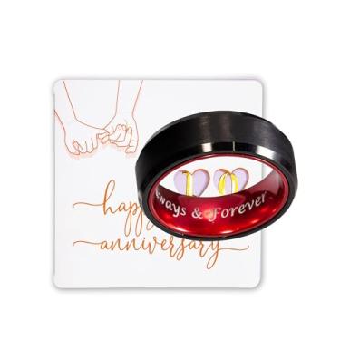 Imagem de LerchPhi Anel masculino de carboneto de tungstênio escovado de 8 mm, acabamento fosco com borda chanfrada preta polida e cor interna, aliança de casamento confortável, Metal não precioso