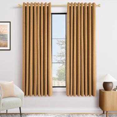 Imagem de Cortinas de veludo blackout douradas de 183 cm de comprimento para quarto com ilhós, cortina de chenille, com isolamento térmico, luxuosa, elegante, moderna, sala de estar, cortinas blackout marrom