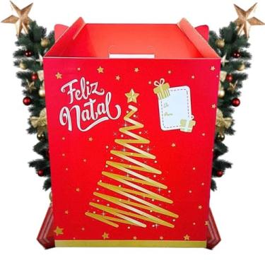 Imagem de Cesta Caixa De Natal Natalina Presente Vermelha Caixas Com Alça Kit 5 Unidades