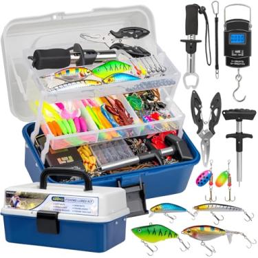 Imagem de THKFISH Kit de acessórios de iscas de pesca com 400 peças, caixa grande de 3 camadas, conjunto completo de ferramentas de pesca de robalo de água doce com alicate, escama de peixe, crankbait, anzóis