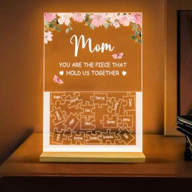 Imagem de Presentes personalizados de dia das mães para a avó - "You Are the Piece That Hold Us Together" Luz noturna de acrílico personalizada de LED – Presentes exclusivos para o dia das mães da avó