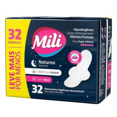 Imagem de Absorvente Higiênico Descartável Noturno Suave com Abas (MILI) - 32 Un