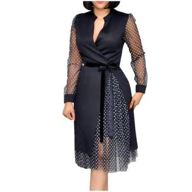 Imagem de Vestido longo feminino casual com estampa de ponto de emenda com decot