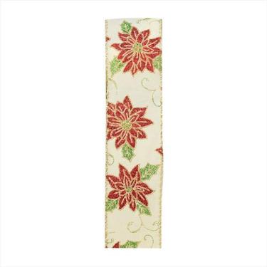 Imagem de Fita Floral Vermelho Verde Natalina 9.14M X 6,3CM - Casa Natale