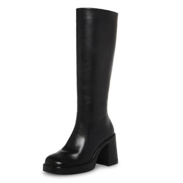 Imagem de Botas SOVANYOU de couro preto com plataforma até o joelho para mulhere
