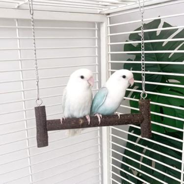 Imagem de Brinquedo de balanço de periquito de madeira natural, calopsita, periquito, suporte de poleiro de madeira, acessórios para gaiola de pássaros pequenos e médios (pequeno)