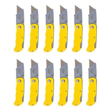 Imagem de Kit 12 Estilete Profissional Gesseiro Drywall Dobrável Bolso - Bomvink