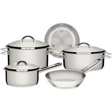 Imagem de Jogo de Panelas Tramontina Solar em Aço Inox com Fundo Triplo e Tampas