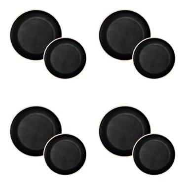 Imagem de Conjunto Prato Raso Refeição E Sobremesa Melamina Plástico Resistente 22cm 27cm 16 Peças (Preto)