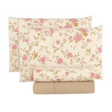 Imagem de Conjunto de lençóis 4 peças algodão 180 fios impresso single duplo queen king(Amelia,Solteiro 3 peças)
