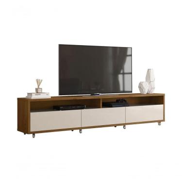 Imagem de Rack Bancada Para Tv Aspen Madeiro Canela Com Off White - Moveisaqui