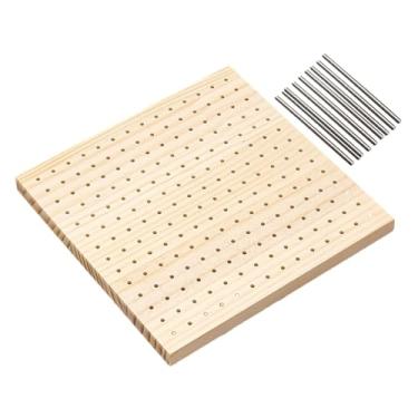 Imagem de Lilihuimaoyi Painel de Madeira Perfurado para Bloquear Peças de Crochê. Painel Versátil com 9 Pinos de aço para Tricô. Ideal para Mães Que Se Dedicam Ao Crochê, Pinos de 20x20cm E