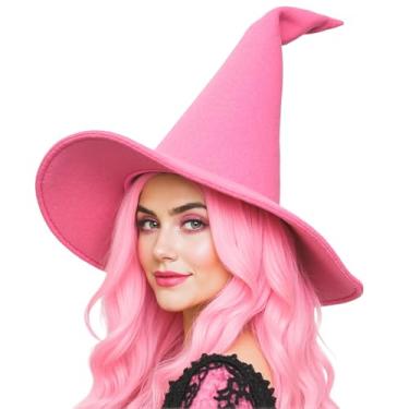 Imagem de gagift world Chapéu de bruxa, chapéu de feiticeiro de 45,7 cm, acessórios de cosplay para festa à fantasia de Halloween, baile de máscaras, carnaval, rosa, G