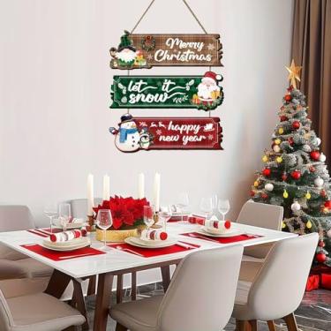Imagem de Decorações de Natal, placa de Feliz Natal, boneco de neve, buffalo, xadrez, Papai Noel, placa de boas-vindas para pendurar na porta da frente, decoração de pendurar na parede de Natal, para casa