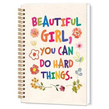 Imagem de TWRVI Caderno espiral Beautiful Girl You Can Do Hard Things, boho, hippie, floral, pautado, faculdade, material escolar, cadernos de diário, 14 x 21 cm, 164 páginas