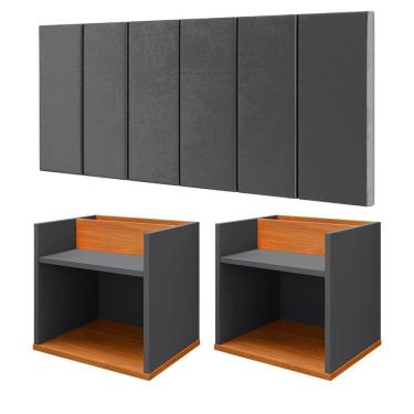 Imagem de Kit Quarto Casal Completo 2 Mesinhas Suspensa Madri Nicho Decorativo Cabeceira Almofadada Julia Cama Box Queen Size 1,60 - Lojas RPM