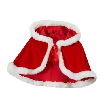 Imagem de simhoa Capa curta com capuz para o Natal, estilo poncho, ideal para festas e bailes de máscaras em clubes, Vermelho