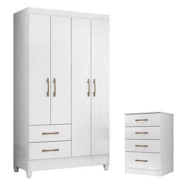 Imagem de Guarda Roupa Solteiro Chile E Cômoda Ms913 Branco Brilho – Moval