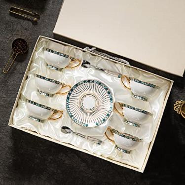 Imagem de Conjuntos de chá de cerâmica, conjunto de xícaras de café Bone China com caixa de presente luxuosa xícara de chá da tarde em estilo europeu para festa de chá, casamento, chá da tarde, chá da tarde (E)