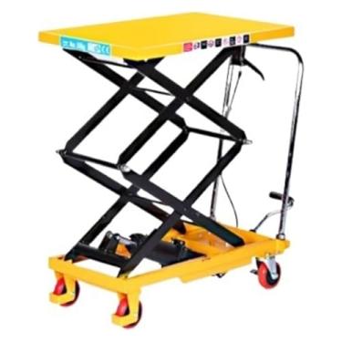 Imagem de uhyOHF Elevador de tesoura móvel, mesa elevatória hidráulica, carrinho de mesa tesoura simples/duplo 0,7-1,5 m altura de elevação, plataforma móvel de elevação de elevador (tesoura dupla, carga de 350