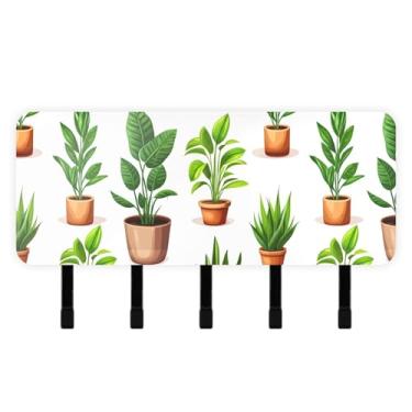 Imagem de Burbuja Porta-chaves de plantas em vaso com 5 ganchos de chave, porta-chaves autoadesivo montado na parede, organizador de armazenamento de correio para entrada, decoração de casa