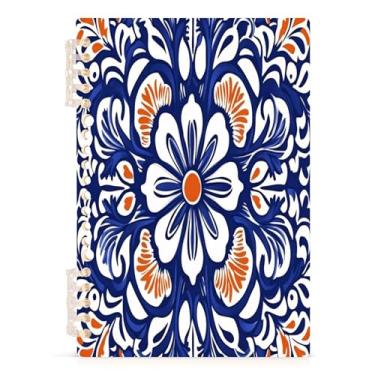 Imagem de Burbuja Caderno com estampa étnica de flores, papel pautado universitário A5 com 60 folhas, fichário para escritório, 1 pacote