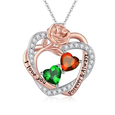 Imagem de Colares femininos com coração rosa, banhado a ouro rosa 14K, pingente de coração duplo sobreposto, presente de aniversário de aniversário de dia dos namorados para sua esposa, mãe, filha, joia com