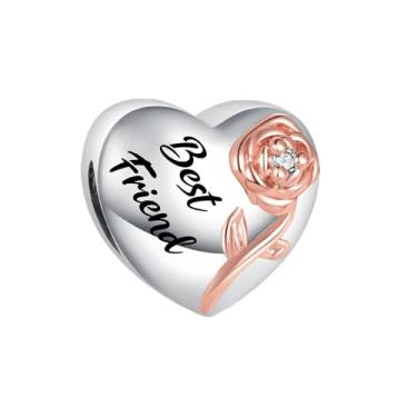 Imagem de MiiFort Pingente de coração com citação floral rosa da sorte para ter você compatível com pulseiras Pandora Charms, One Size, Cobre, Sem Pedra Preciosa