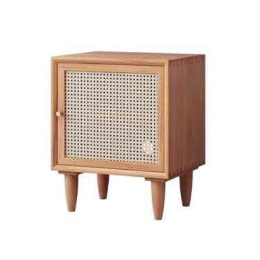 Imagem de Suporte para armazenamento de CDs Armário de madeira para CDs e discos vinil com porta vime, mesa cabeceira compacta