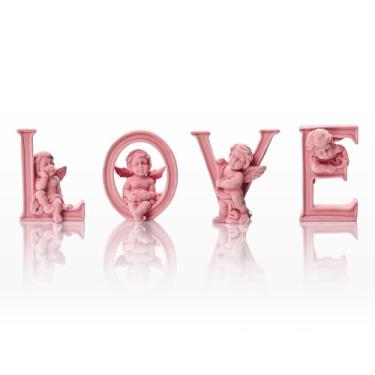 Imagem de FOLKOR LIFE Escultura moderna de veludo de anjos querubim para decoração de casa, estátua flocada do amor do cupido, estatueta de resina para sala de estar, quarto, escritório, estantes de livros