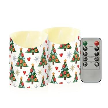Imagem de Wassud Árvores de Natal corações velas sem chama com controle remoto, velas realistas cintilantes com temporizador, velas decorativas para Natal, casamento, festa, decoração de casa pequena