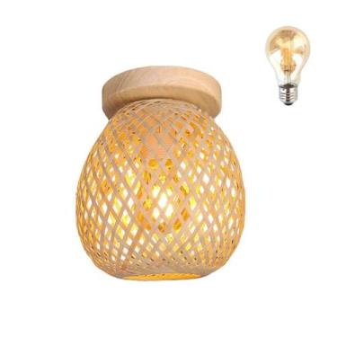 Imagem de Luminaria Bambu Artesanal Fibra Natural Plafon Nat93 + Led - Acienda