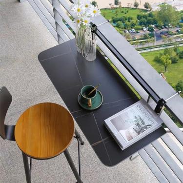 Imagem de Mesa dobrável montada na parede, mesa flutuante pequena com economia de espaço, varanda, mesa de parede de folha suspensa para jantar, mesa de laptop montada na parede (60 cm/23,6 pol, preto (suporte